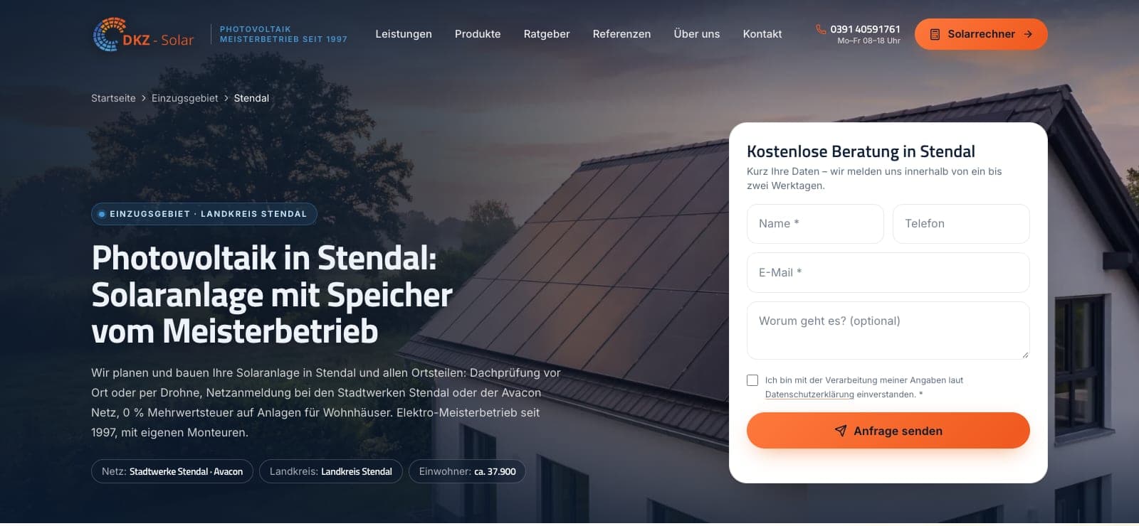 Ortsseite Solaranlage in Stendal auf dkz-solar.de