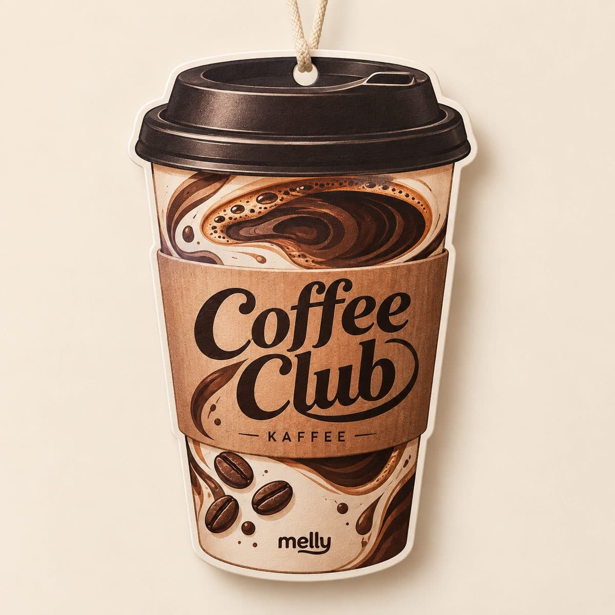 Coffee Club: Duftanhänger in Form eines To-go-Kaffeebechers mit Kaffeeduft, Designentwurf