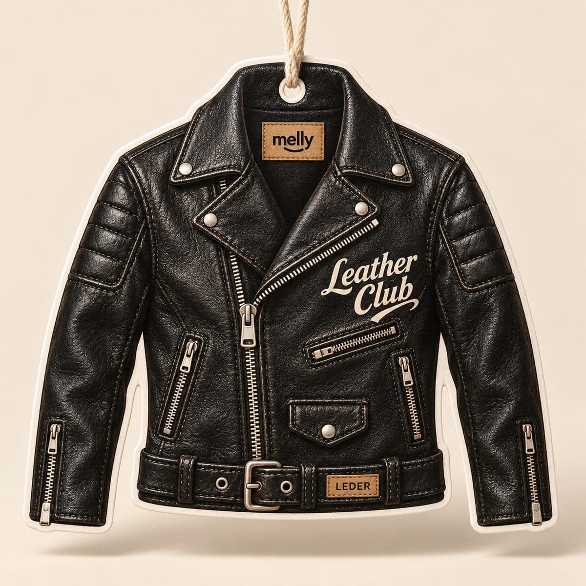 Leather Club: Duftanhänger im Bikerjacken-Design mit Lederduft, Designentwurf