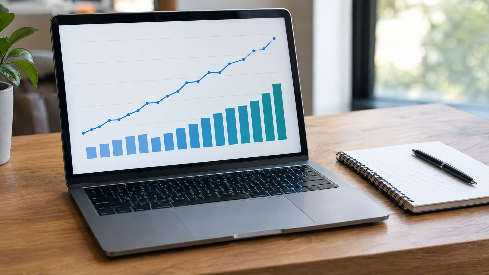 Laptop mit Diagramm zu eingehenden Anfragen