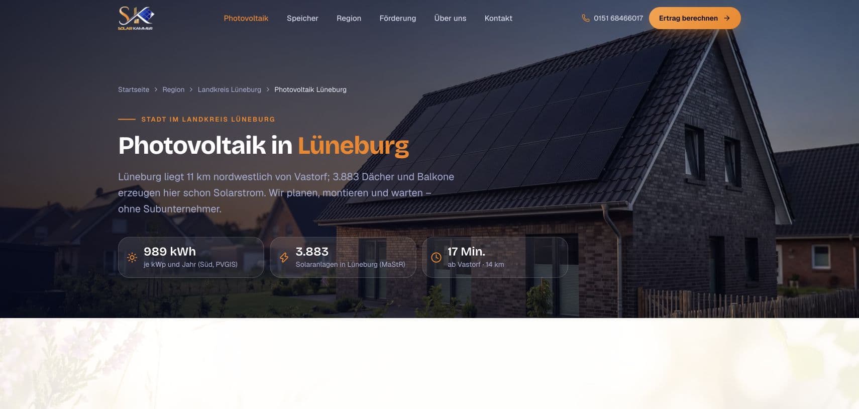 Ortsseite Photovoltaik in Lüneburg mit lokalem Solarertrag und Anlagenbestand