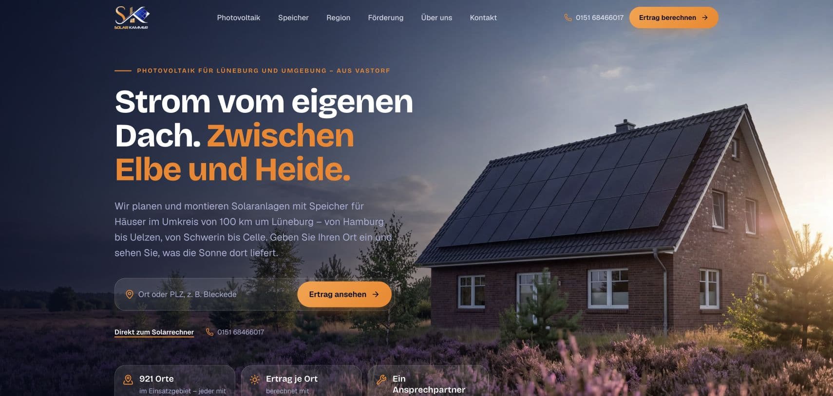 Neue Website von Solar Kammer mit Ortssuche und Photovoltaik für Lüneburg und Umgebung